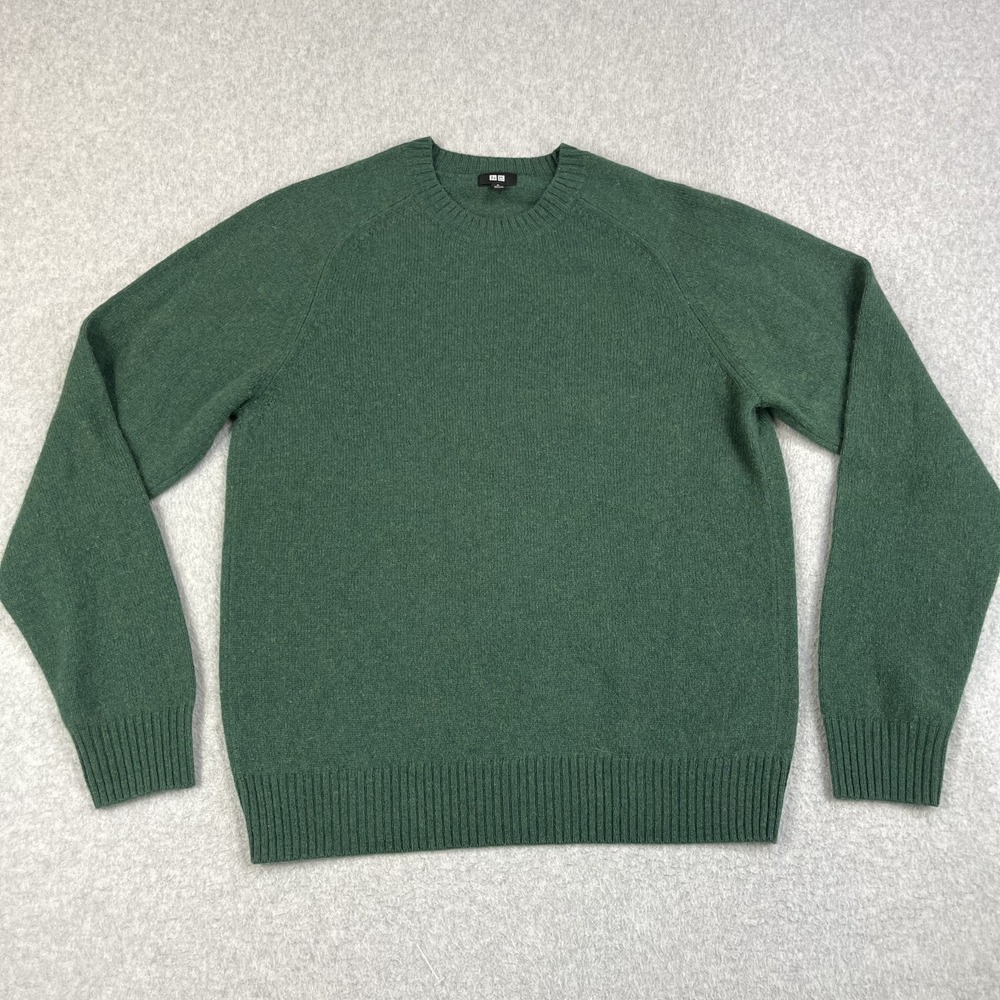 Uniqlo Wool Sweater Crewneck Mens Medium Green Pullover 351-469400 Soft Work
